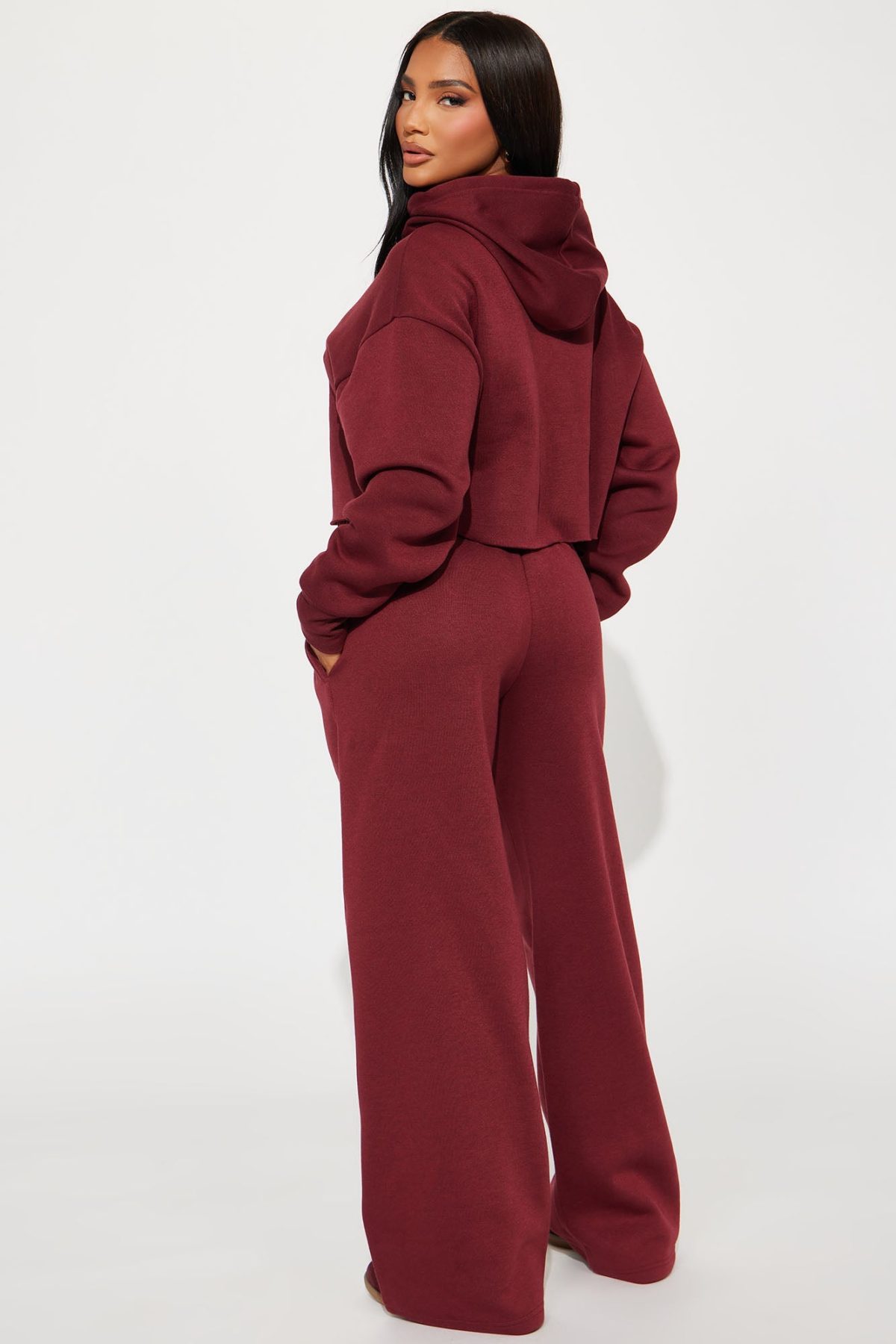 Life Of Leisure Fleece Pant Set - Burgundy