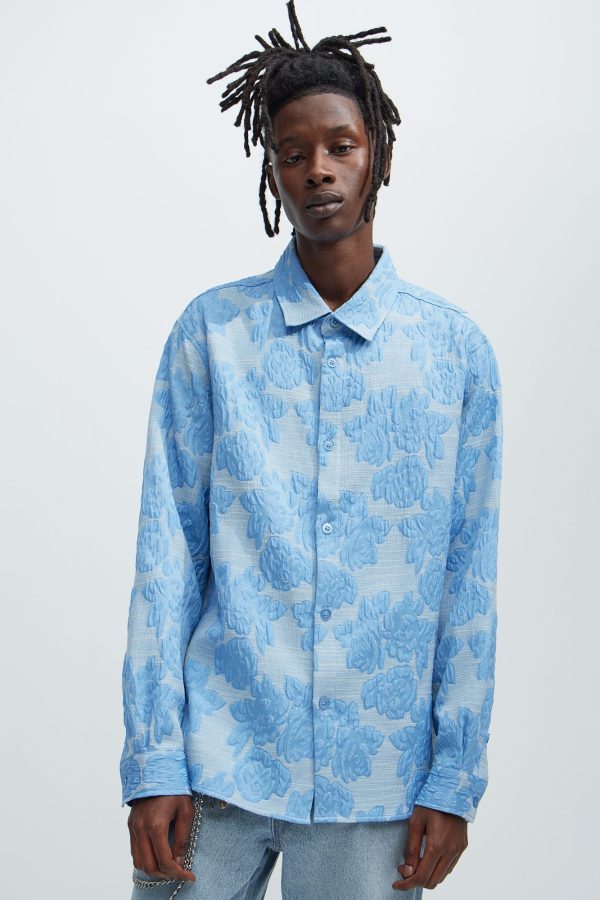 Bartlett Jacquard Long Sleeve Shirt - Blue