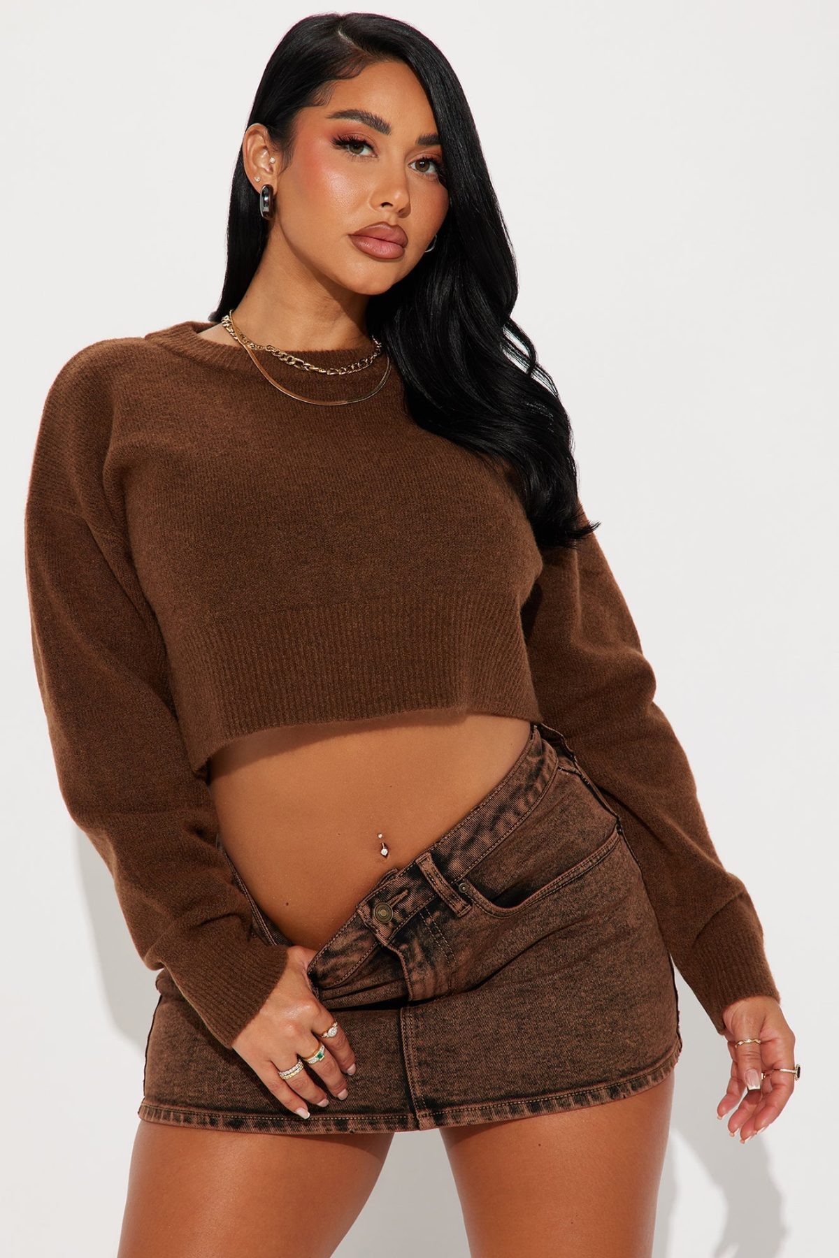 Malibu Nights Cropped Sweater - Chocolate