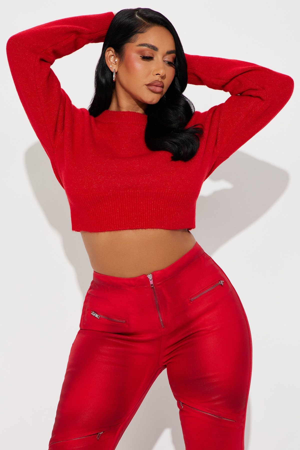 Malibu Nights Cropped Sweater - Red