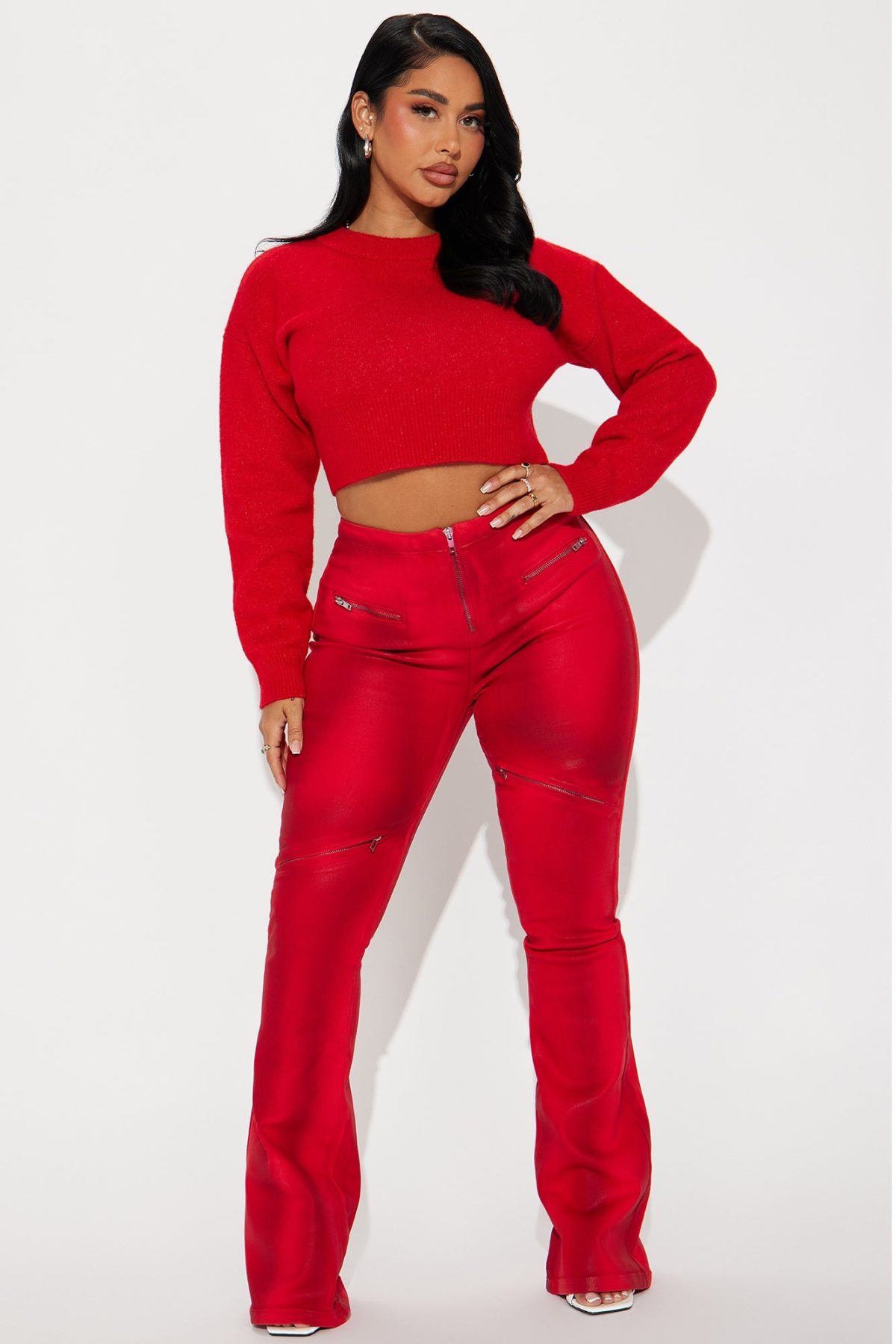 Malibu Nights Cropped Sweater - Red