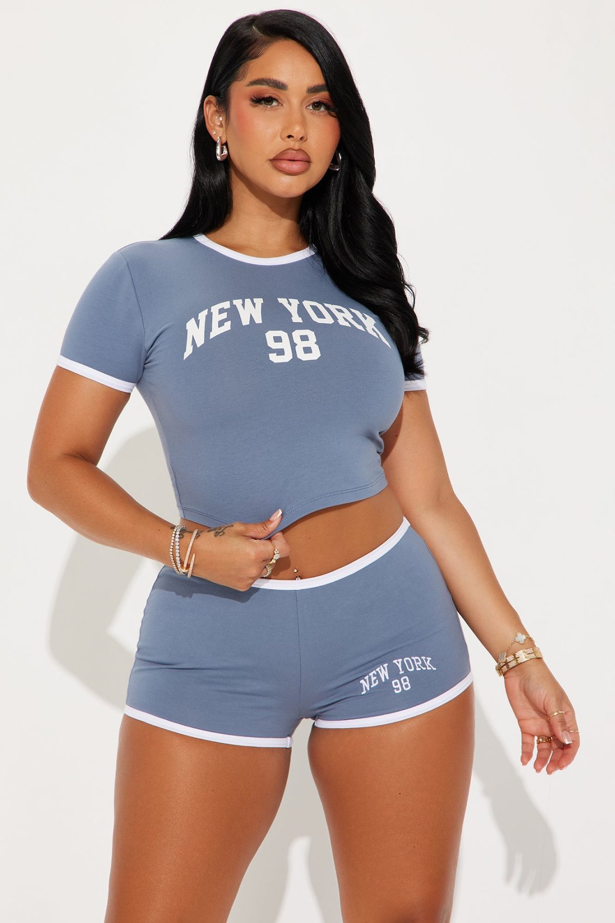 New York Dreams PJ Short Set - Slate Blue