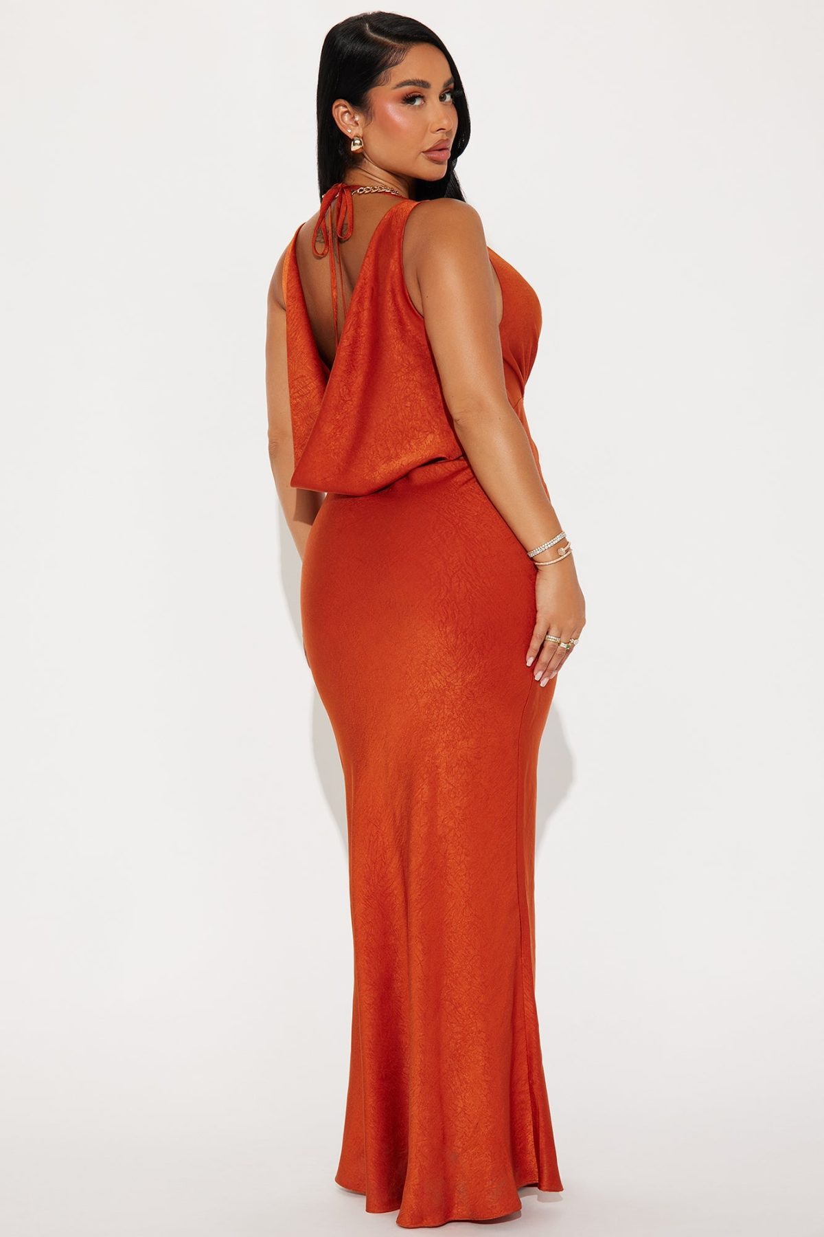 Adele Cowl Back Satin Gown - Rust