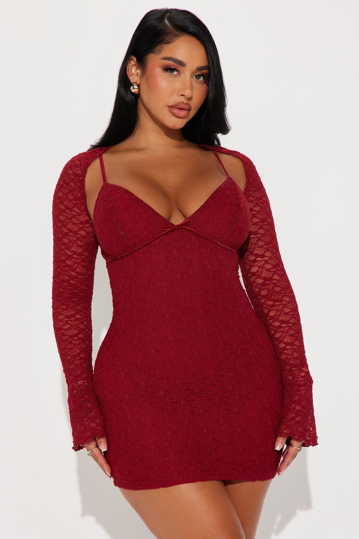 Lace Micro Mini and bolero dress set - Burgundy