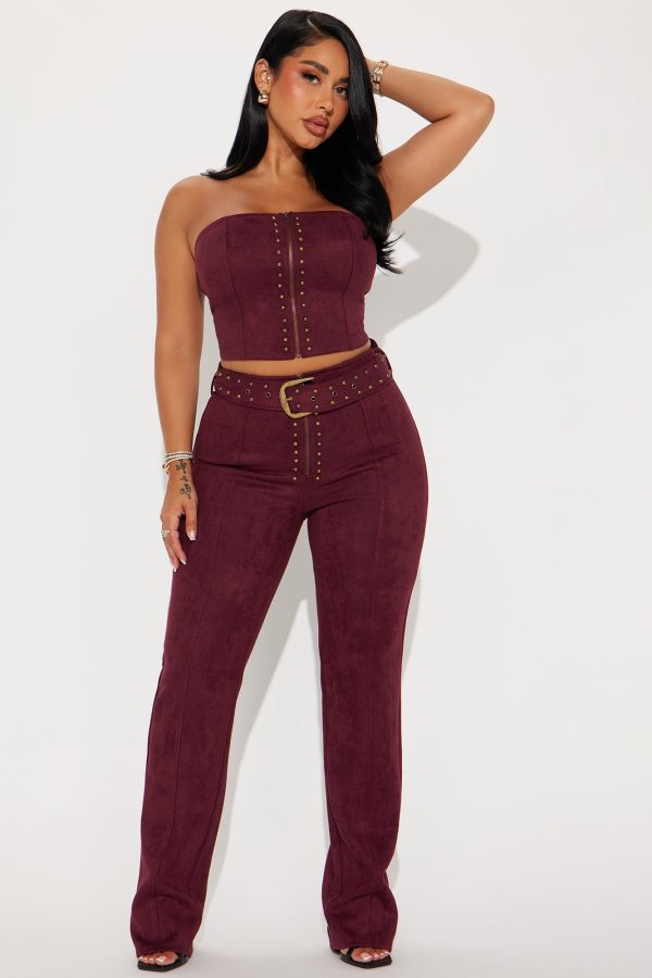 Anabelle Faux Suede Pant Suit - Burgundy