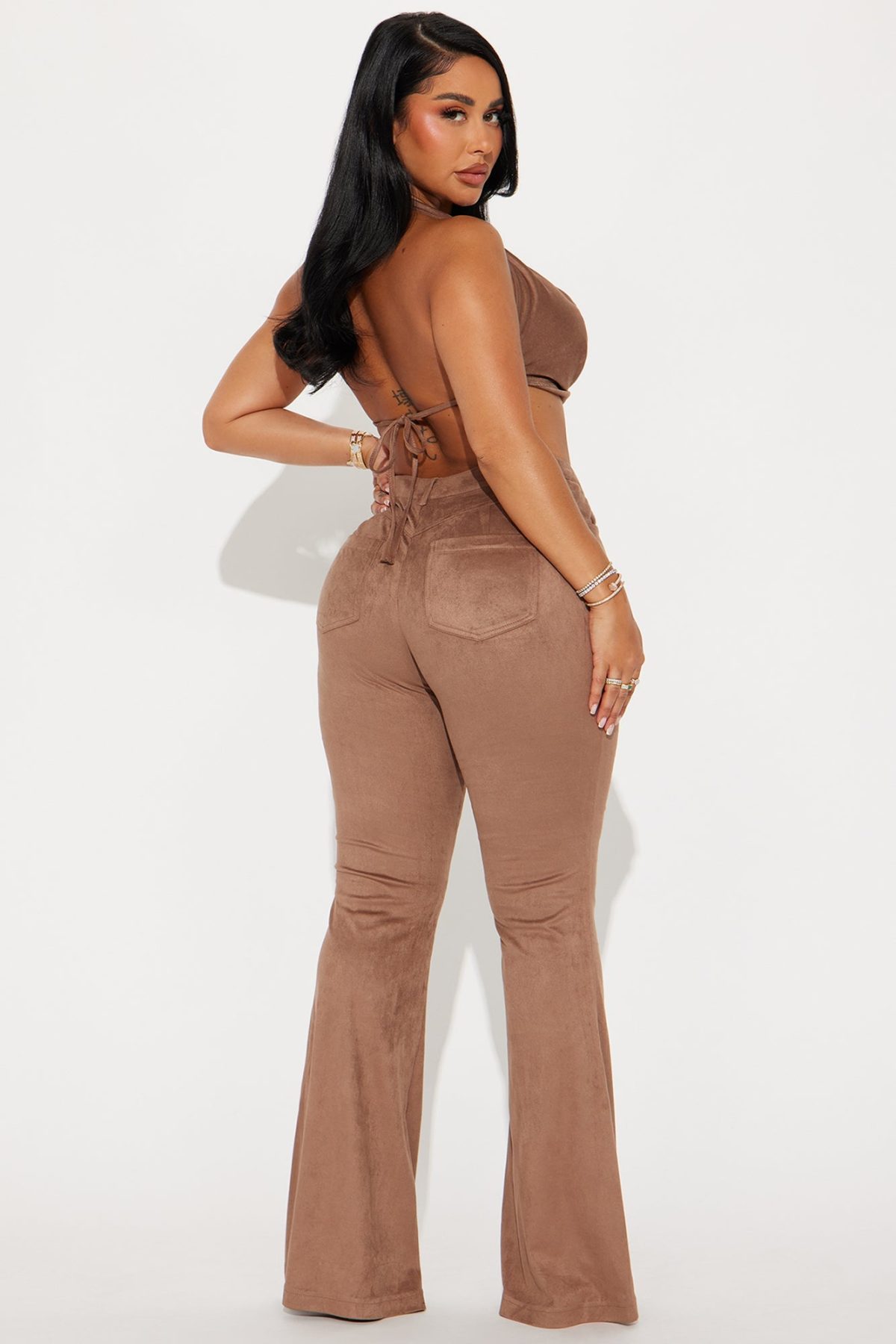 Party In Vegas Faux Suede Pant Set - Mocha