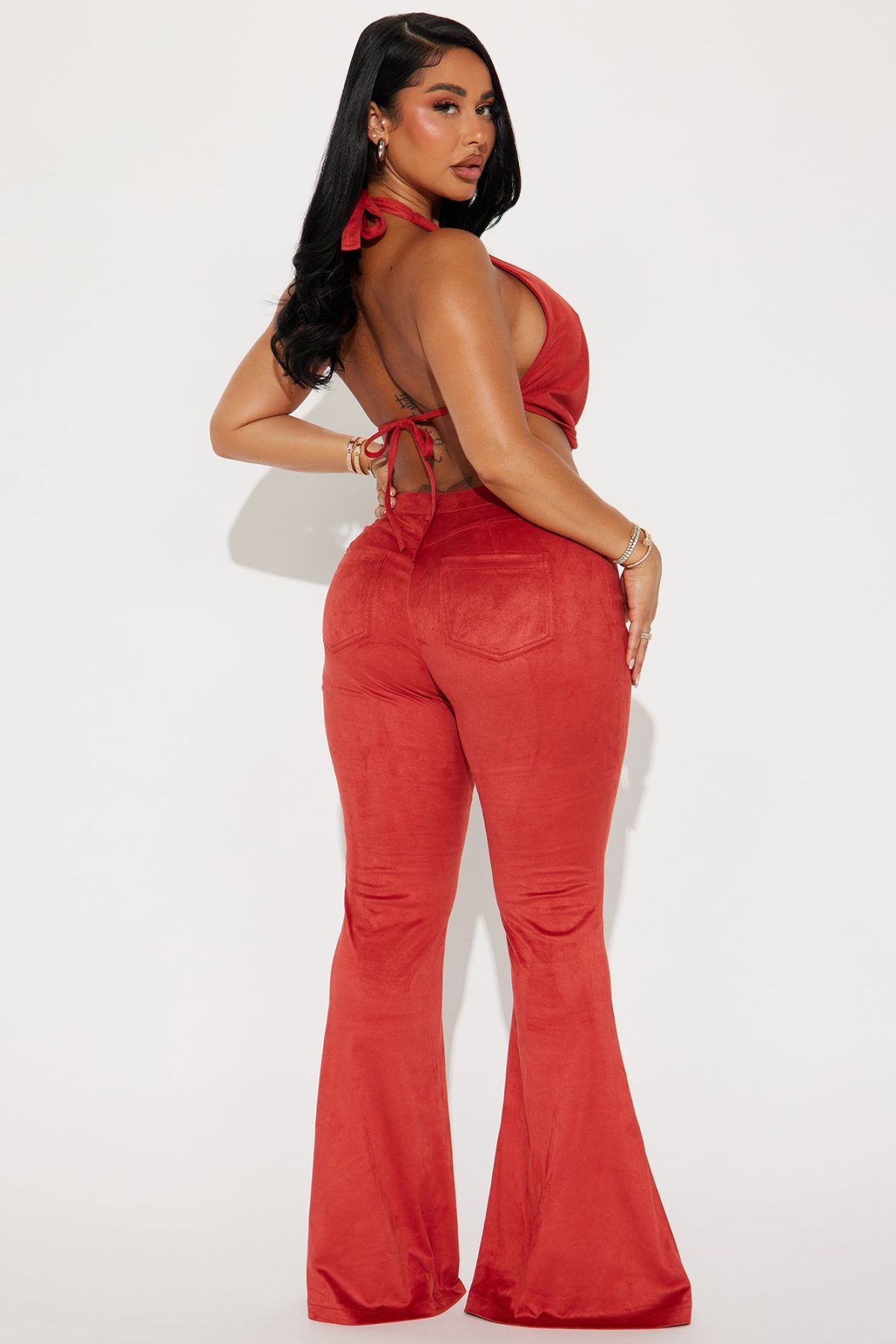 Party In Vegas Faux Suede Pant Set - Rust