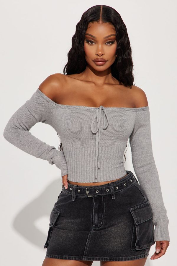 Athena Off Shoulder Sweater - Heather Grey