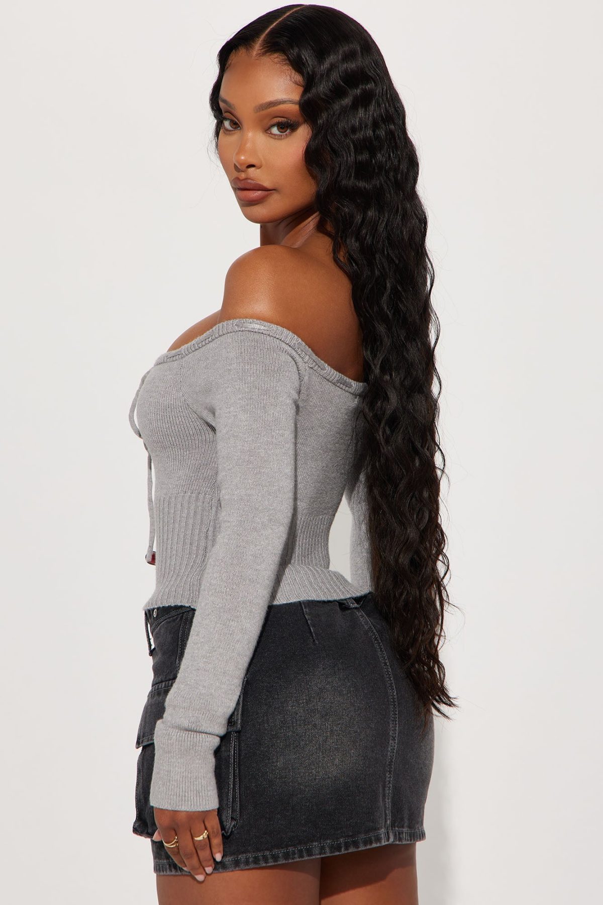 Athena Off Shoulder Sweater - Heather Grey