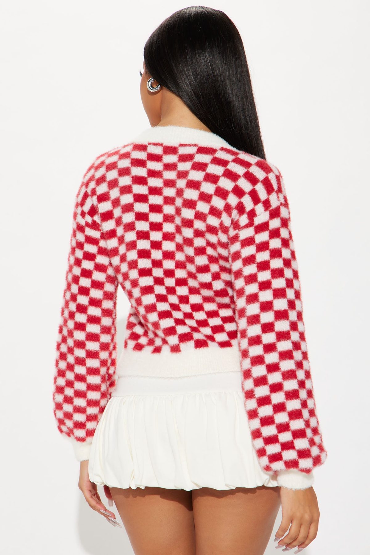 Playing Games Checkered Cardigan - Red/combo