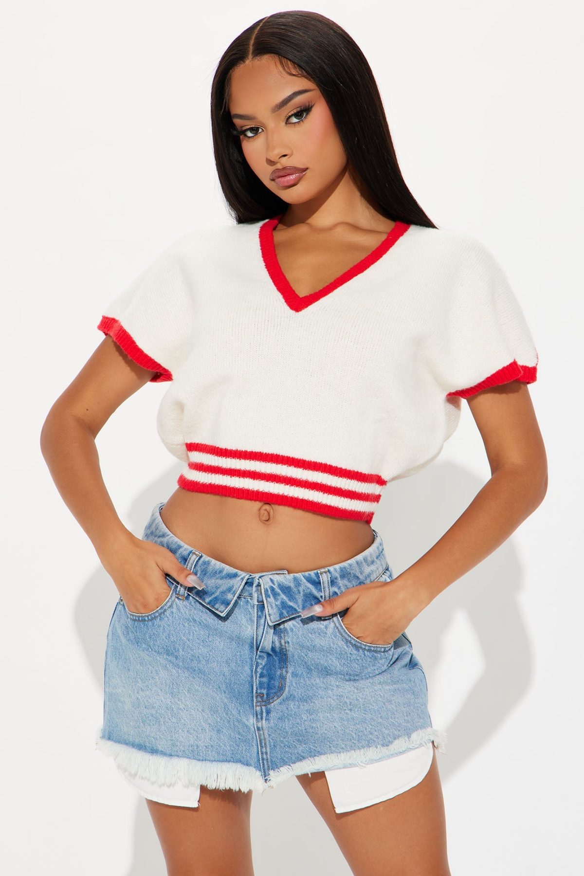 Sporty Sweater Top - Cream/combo