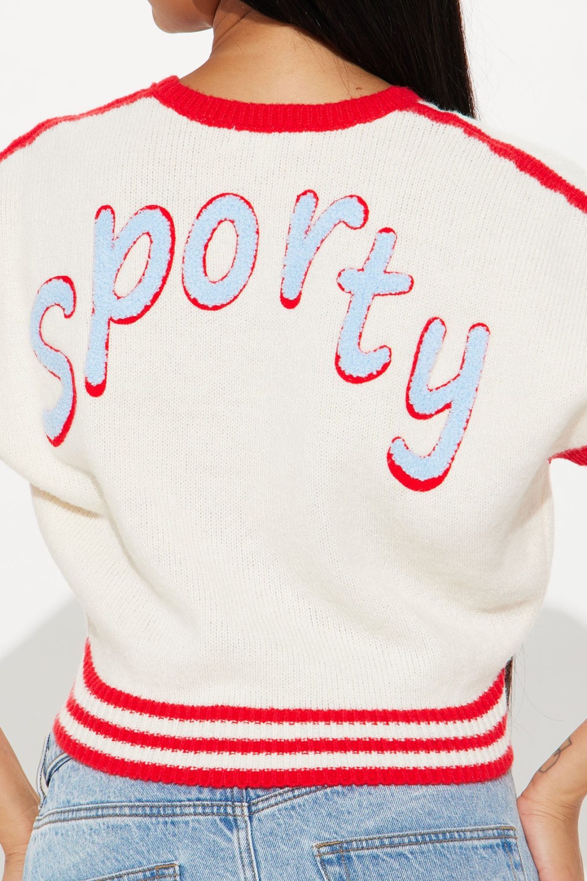 Sporty Sweater Top - Cream/combo