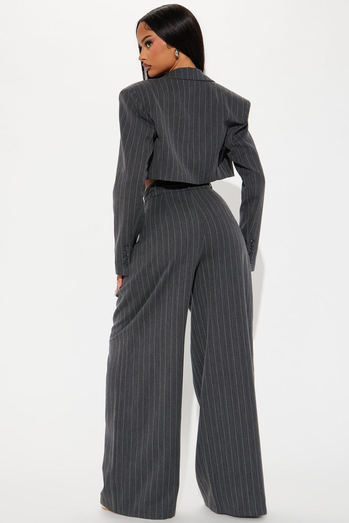 Standing On Business Blazer Pinstripe Pant Set - Charcoal