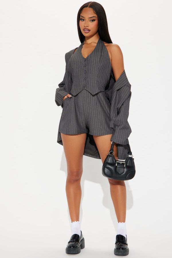 Office Perks Romper Set - Grey