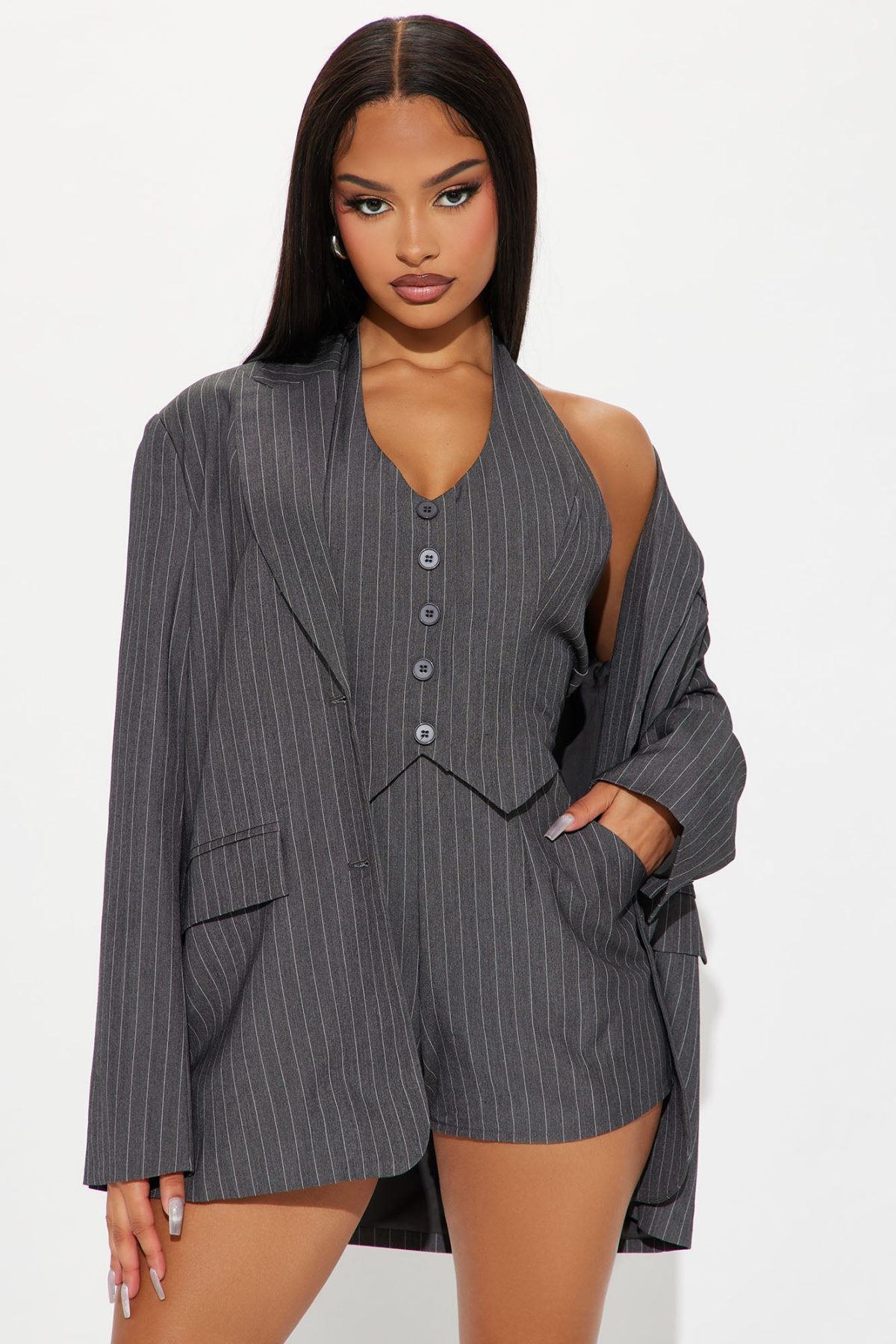 Office Perks Romper Set - Grey