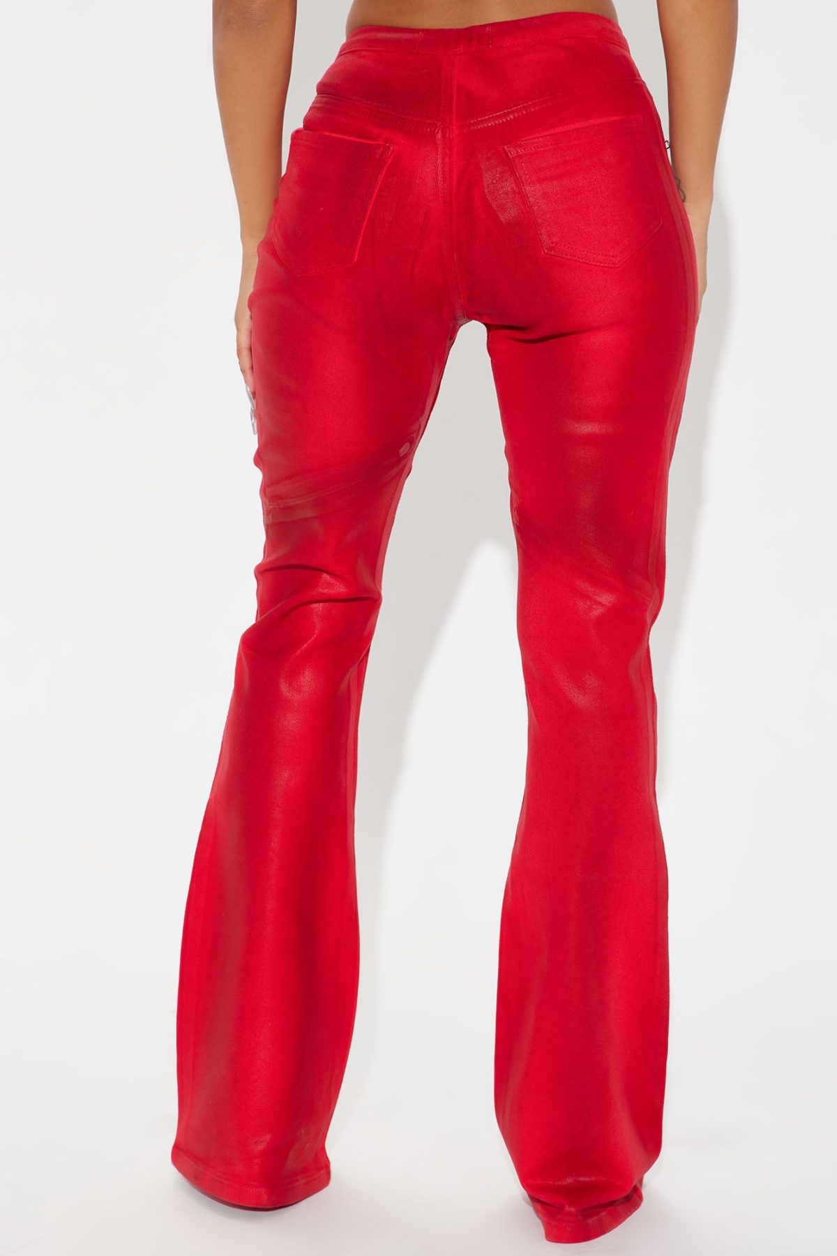 Topic Of Discussion Coated Moto Flare Jeans - Red