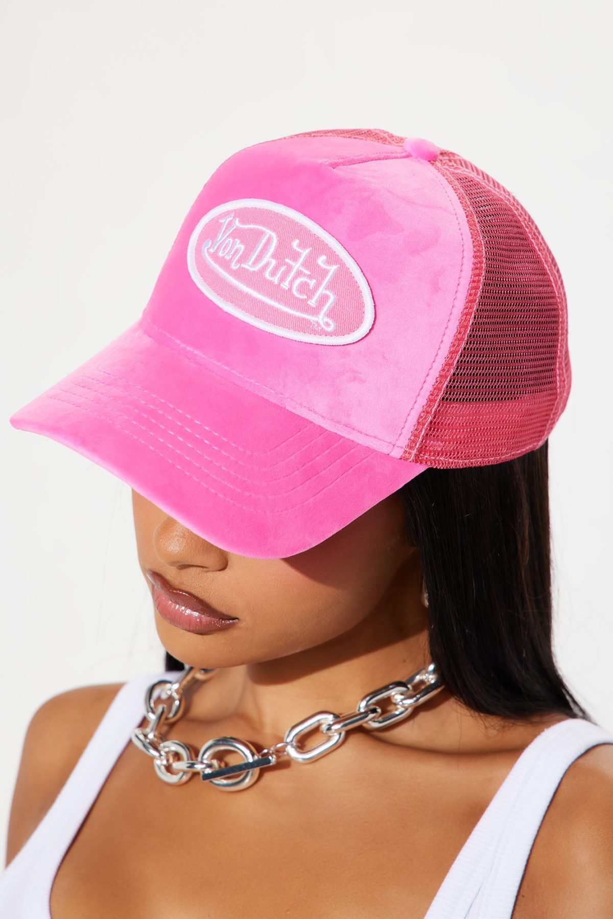 Von Dutch Pink Velvet Trucker Hat - Pink