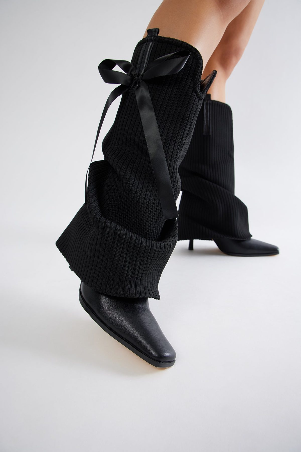 Luckie Bow Knee High Boots - Black