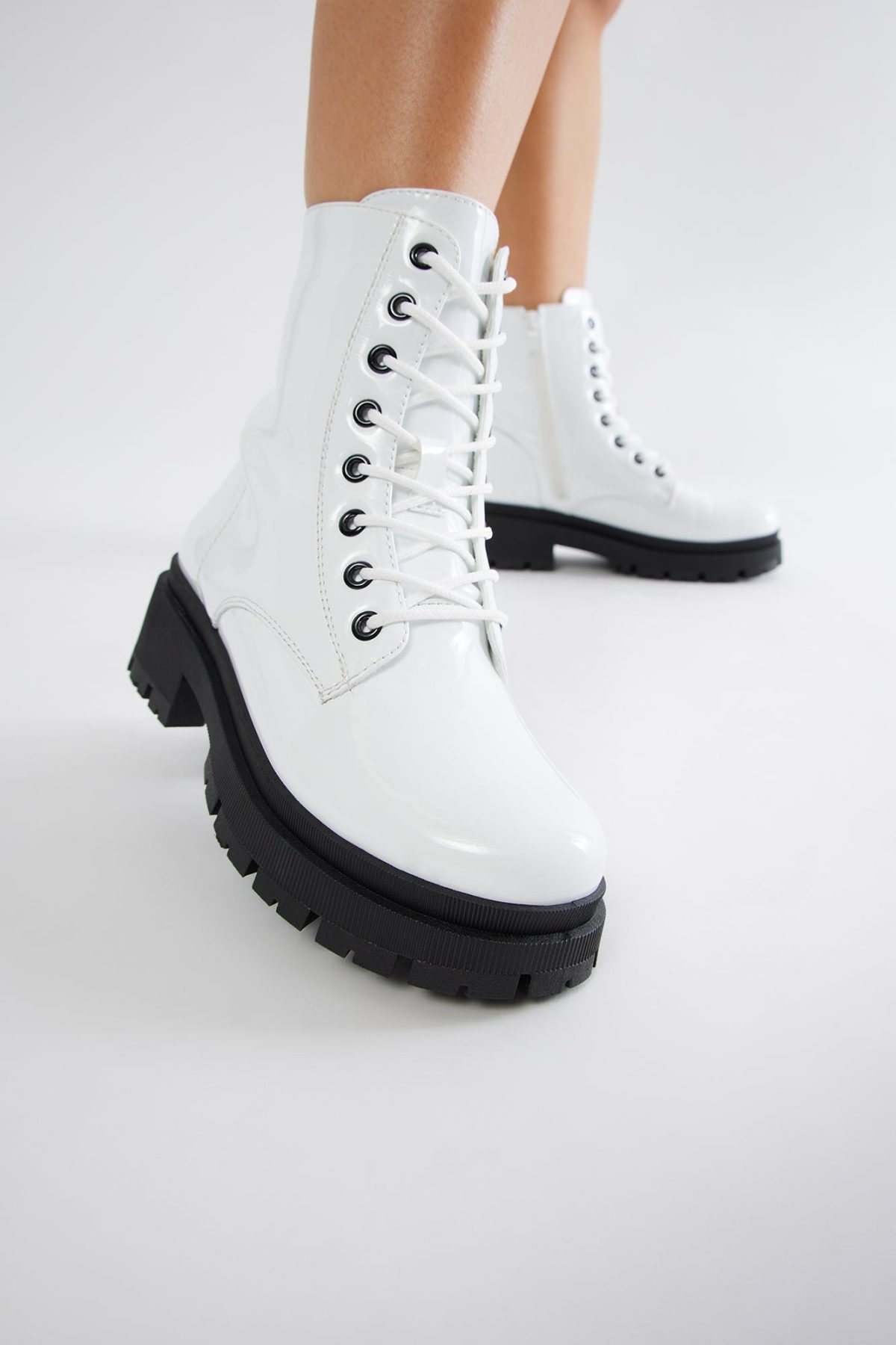 Far From You Buckle Combat Boots - White