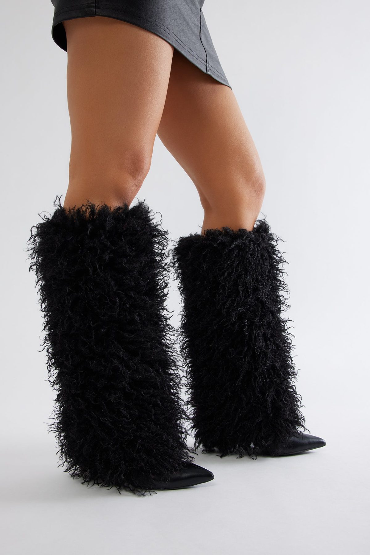 Chantel Faux Fur Knee High Boots - Black