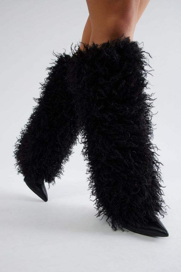 Chantel Faux Fur Knee High Boots - Black