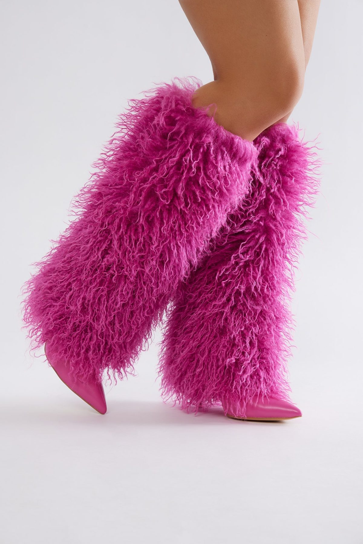 Chantel Faux Fur Knee High Boots - Pink