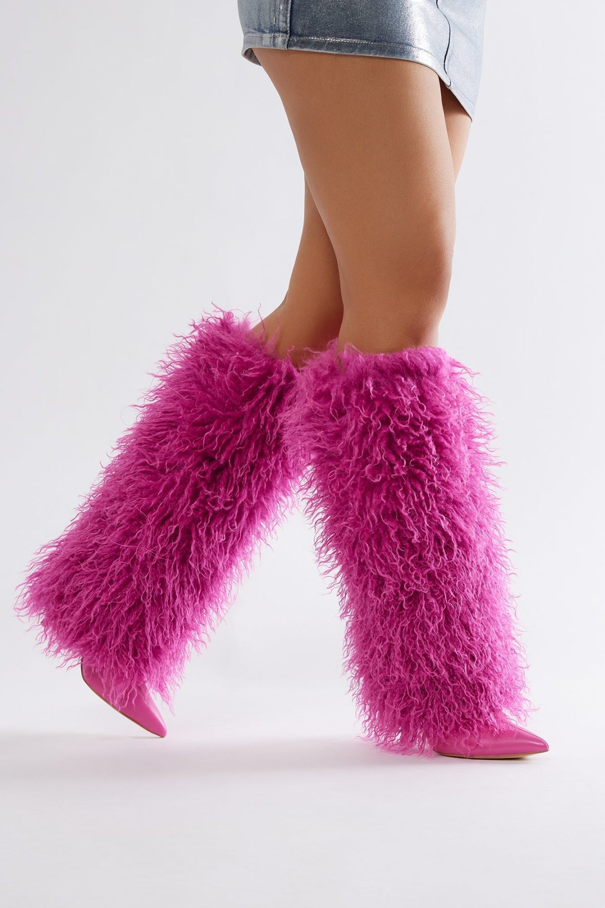 Chantel Faux Fur Knee High Boots - Pink