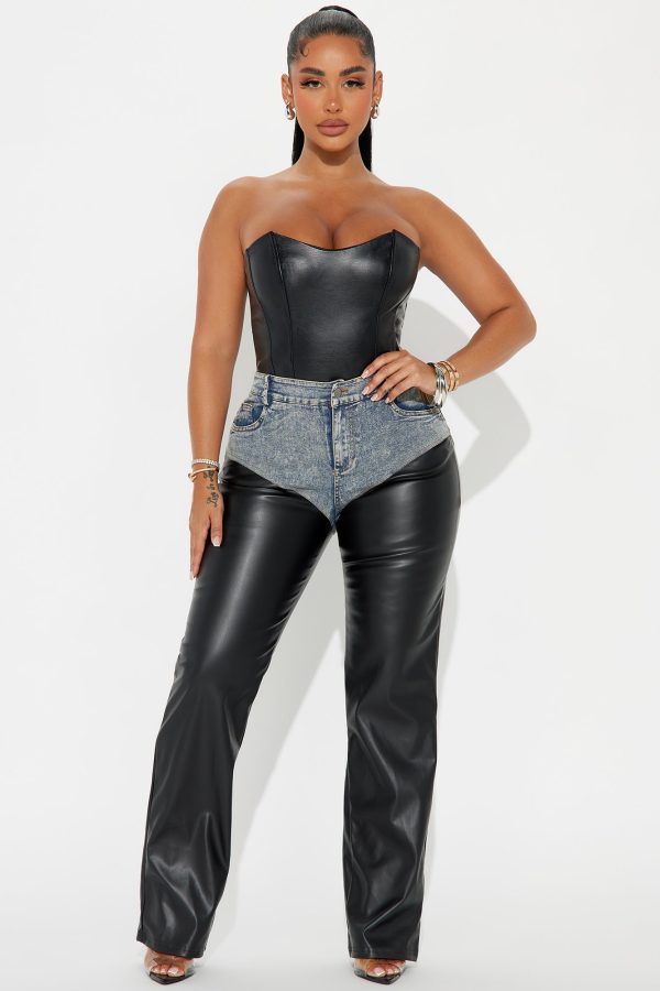 Check Up On Me Faux Leather Pant - Black/combo