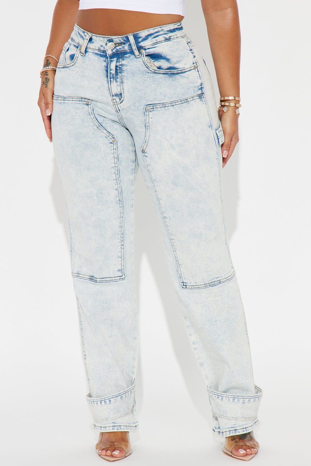 Catch Feelings Utility Stretch Straight Leg Jeans - Acid Wash