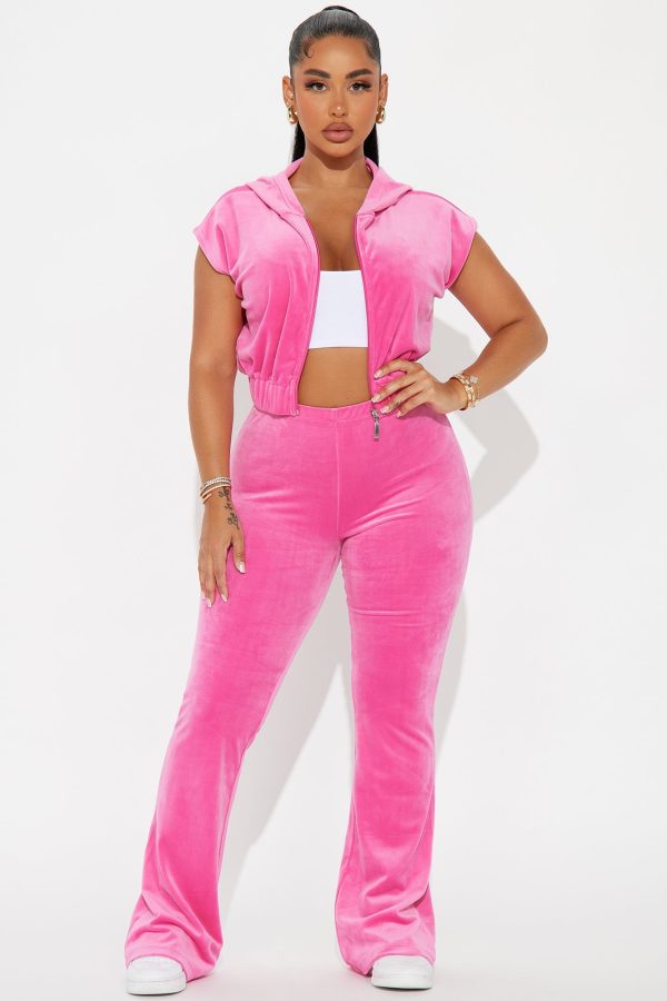 OG Soft Velour Zip Up Pant Set - Pink