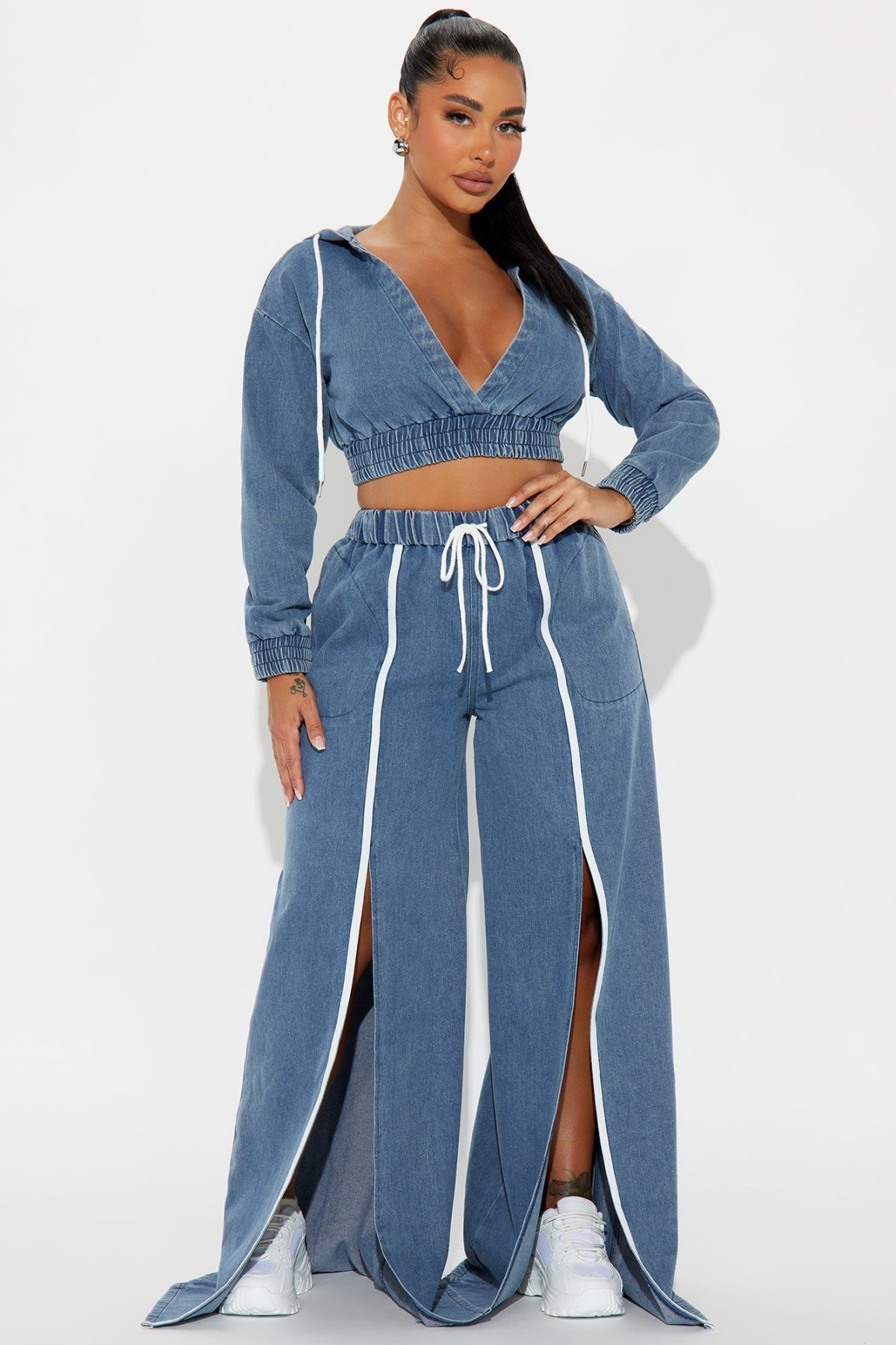 Keep Up With Me Denim Pant Set - Blue