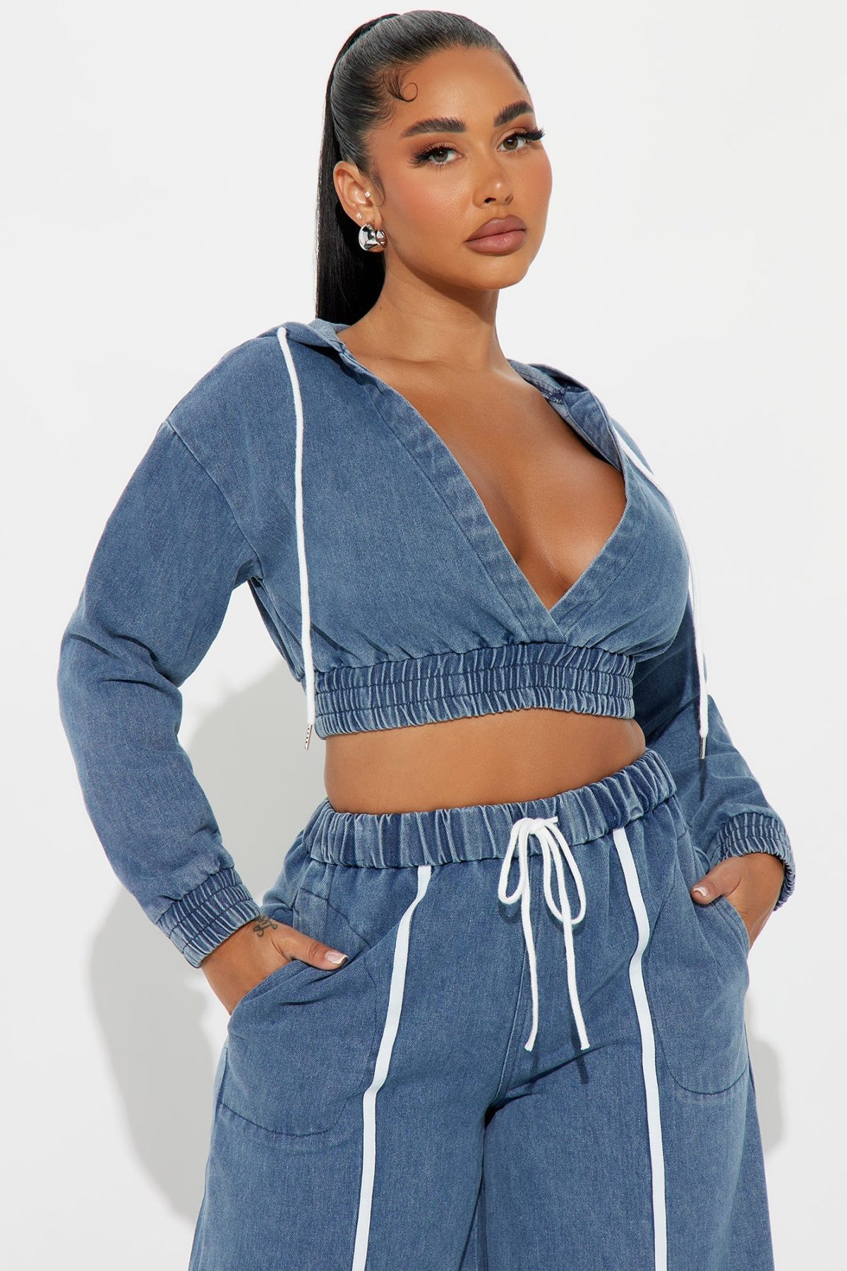 Keep Up With Me Denim Pant Set - Blue