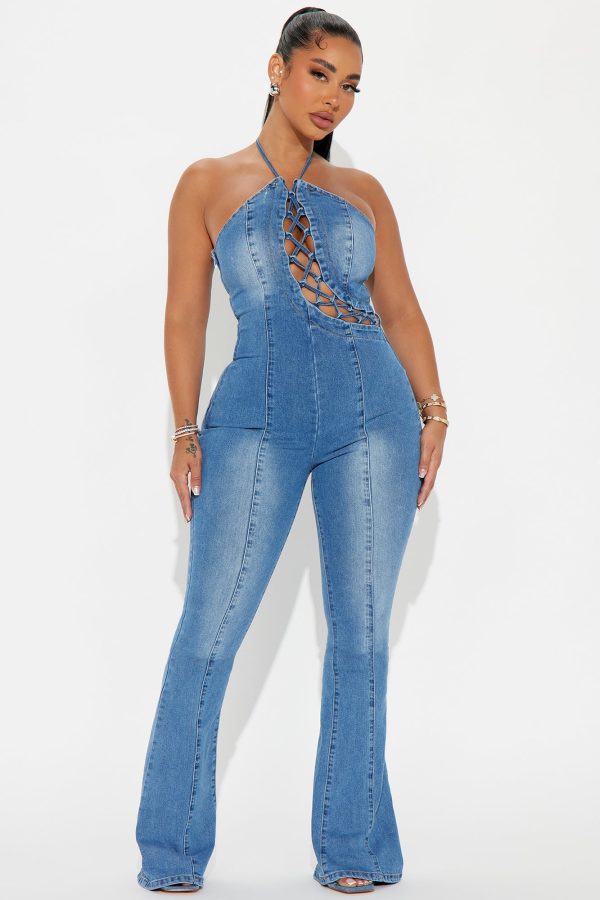 Bad Gal Denim Jumpsuit - Medium Wash