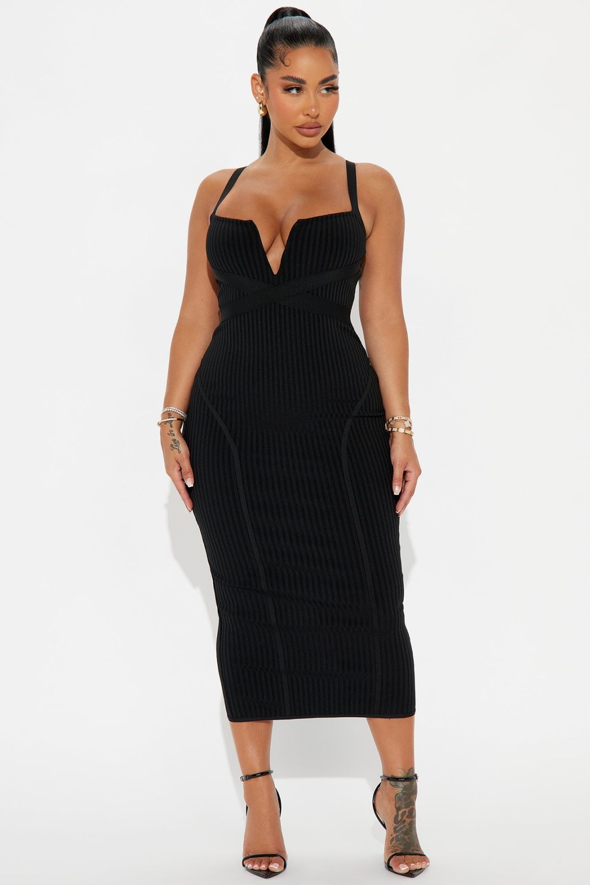 Misty Bandage Midi Dress - Black