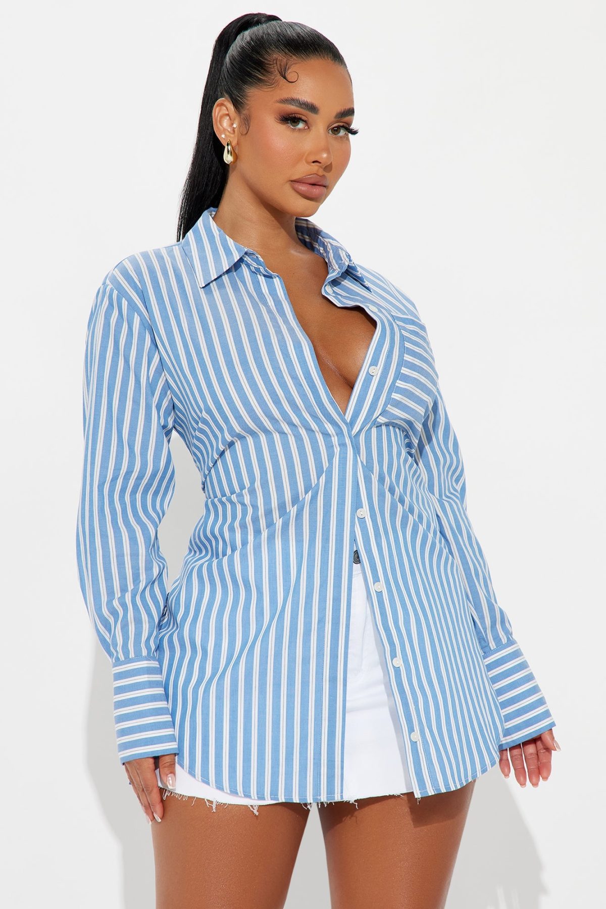 June Oversized Striped Shirt - Blue/combo