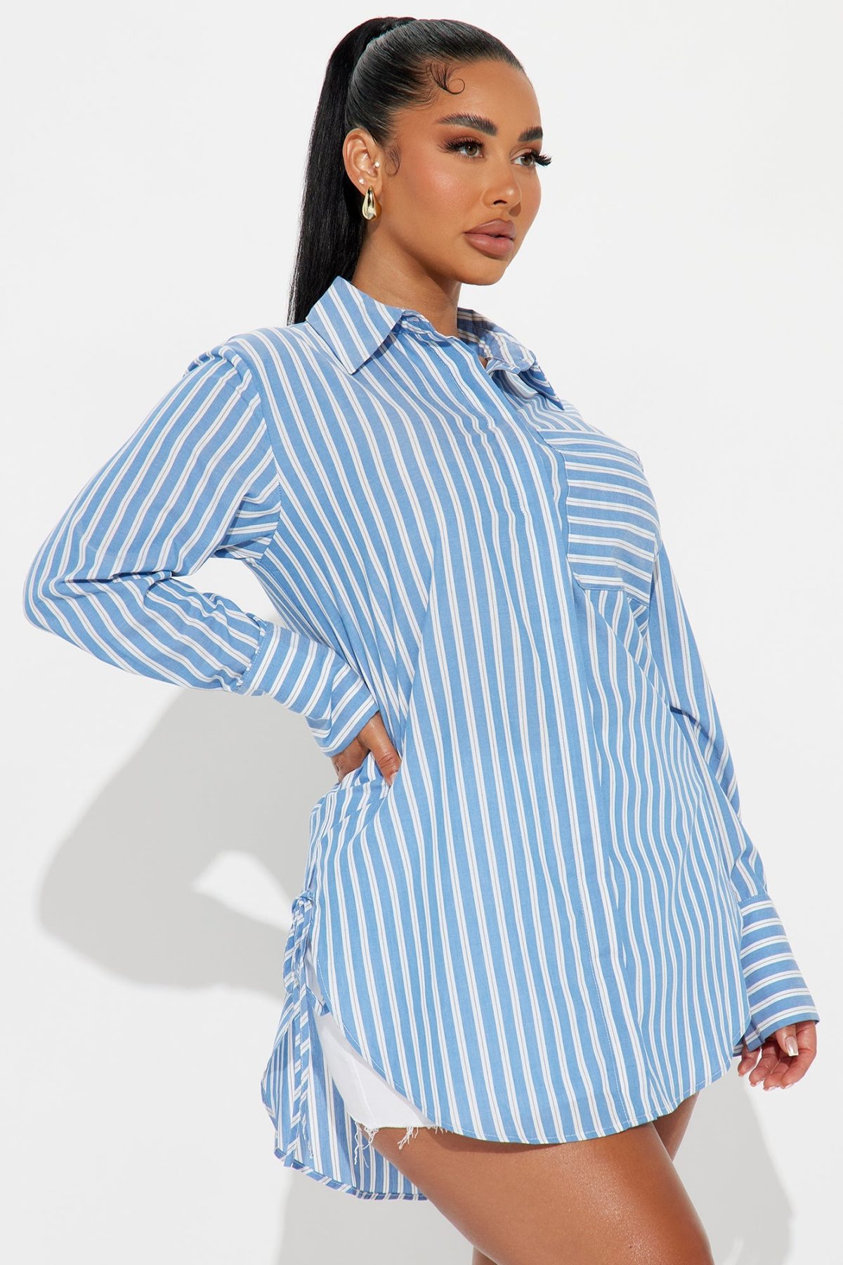 June Oversized Striped Shirt - Blue/combo