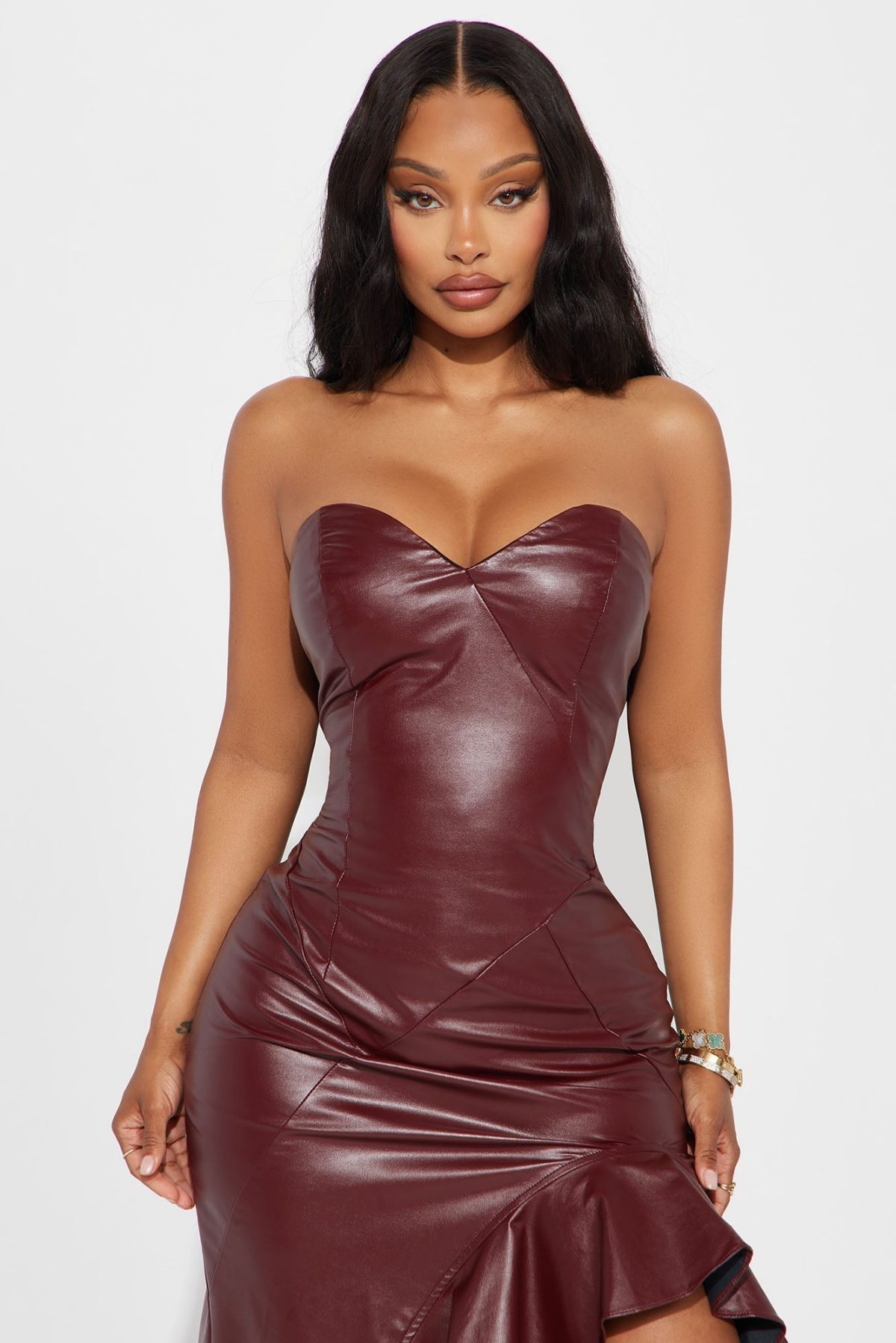 Stacy Faux Leather Maxi Dress - Burgundy