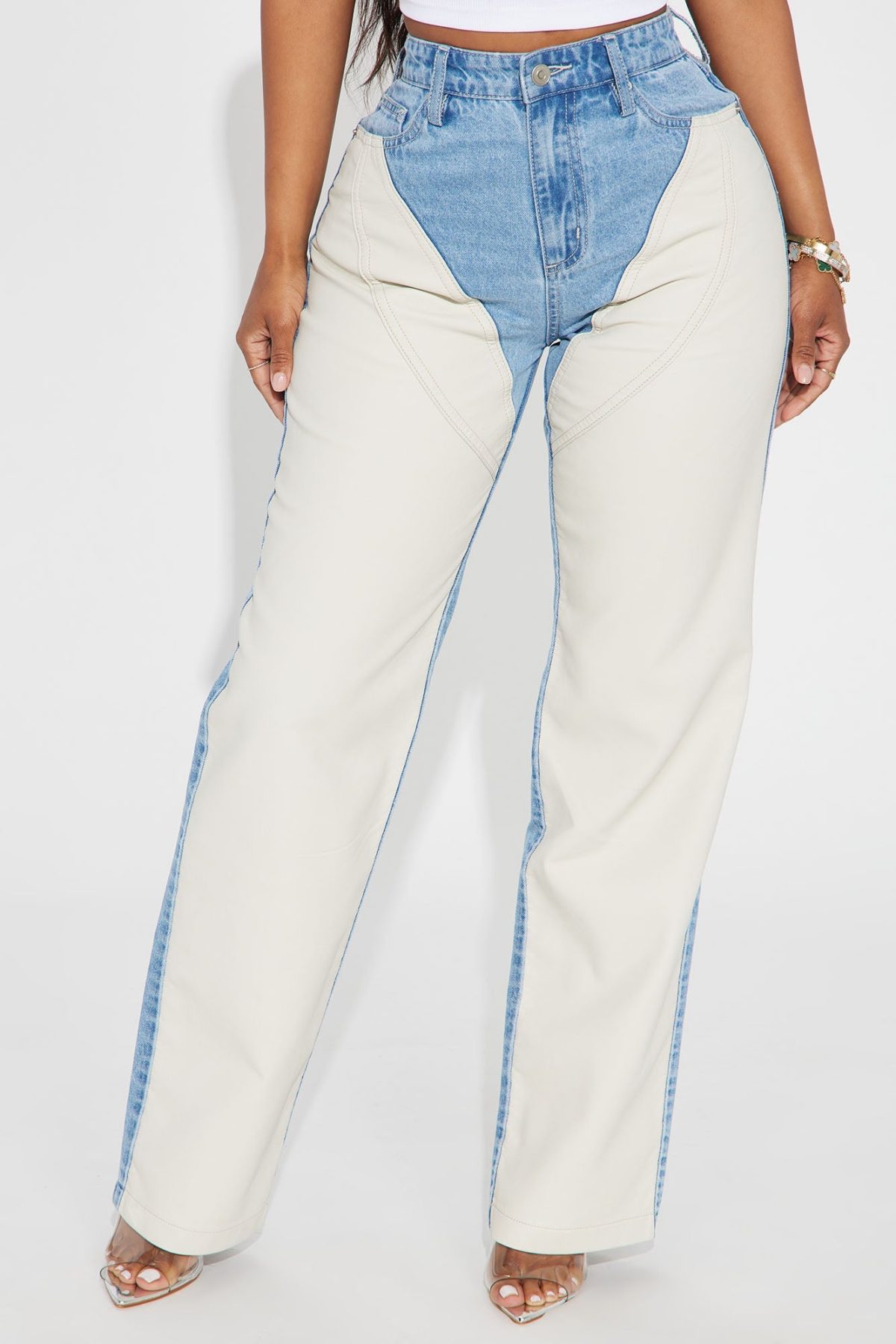 Don't Mind PU Straight Leg Jeans - Light Wash