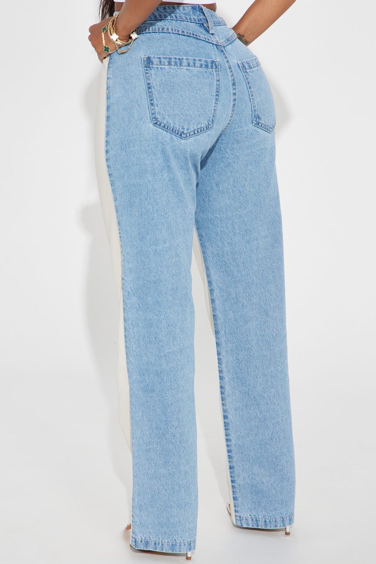 Don't Mind PU Straight Leg Jeans - Light Wash