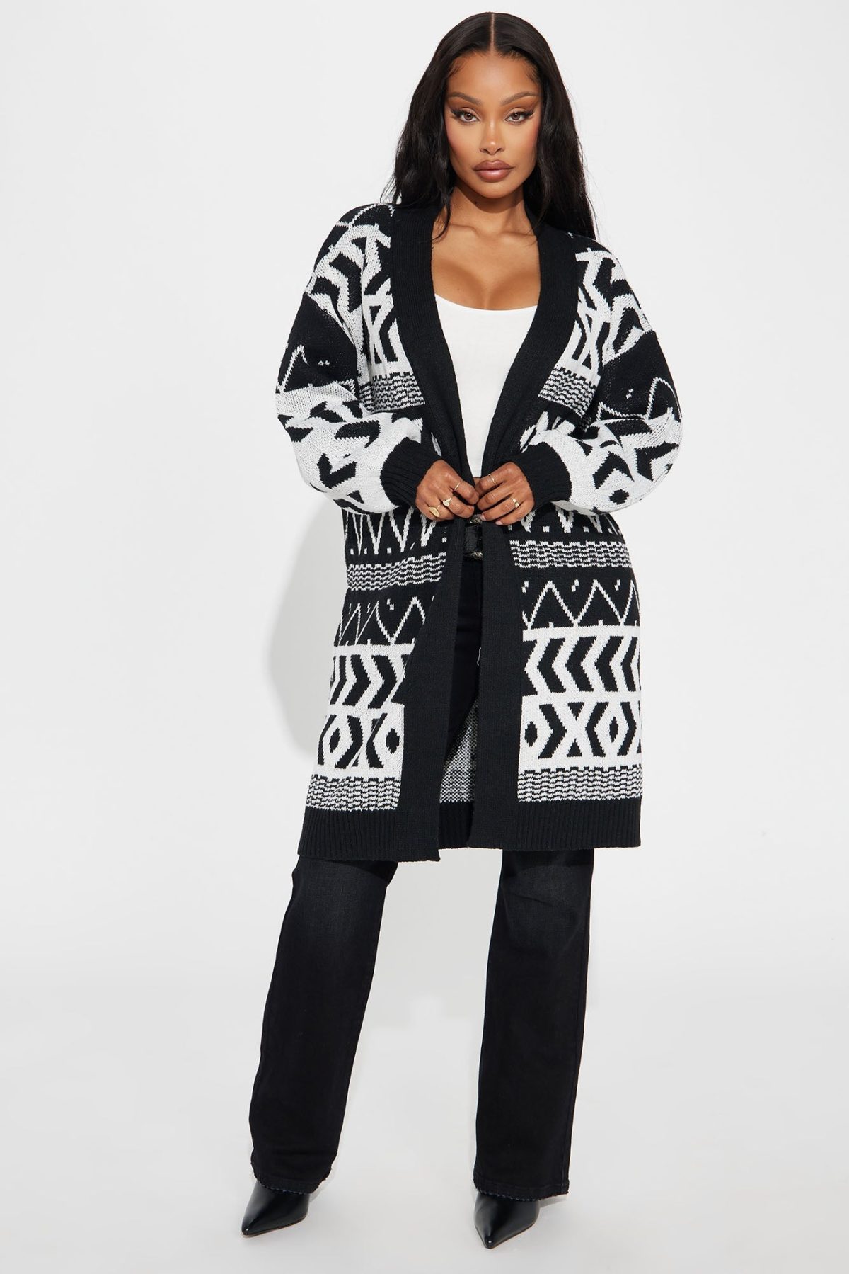 Sonoma Long Cardigan - Black/White