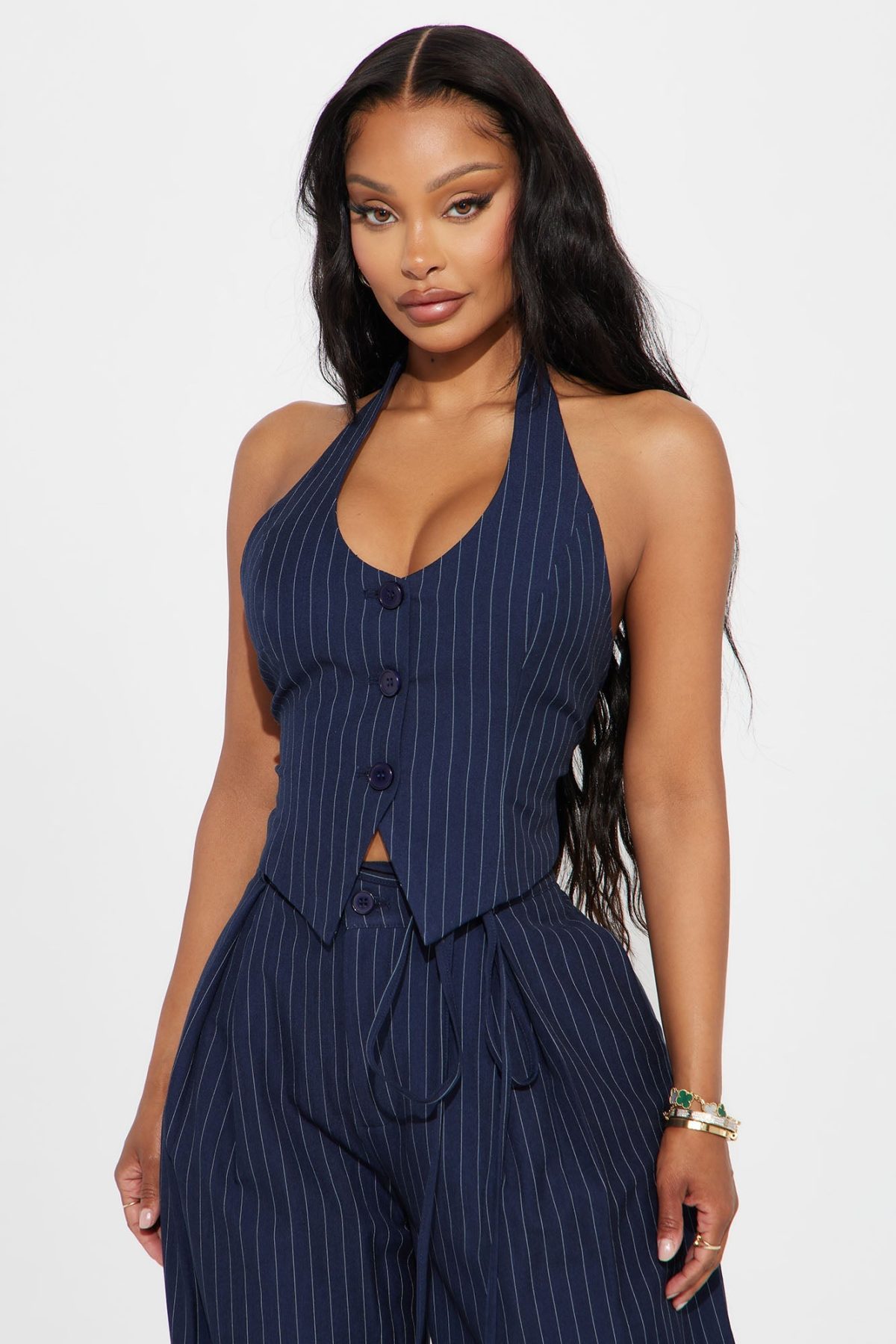 Steph Vest Pinstripe Pant Set - Navy