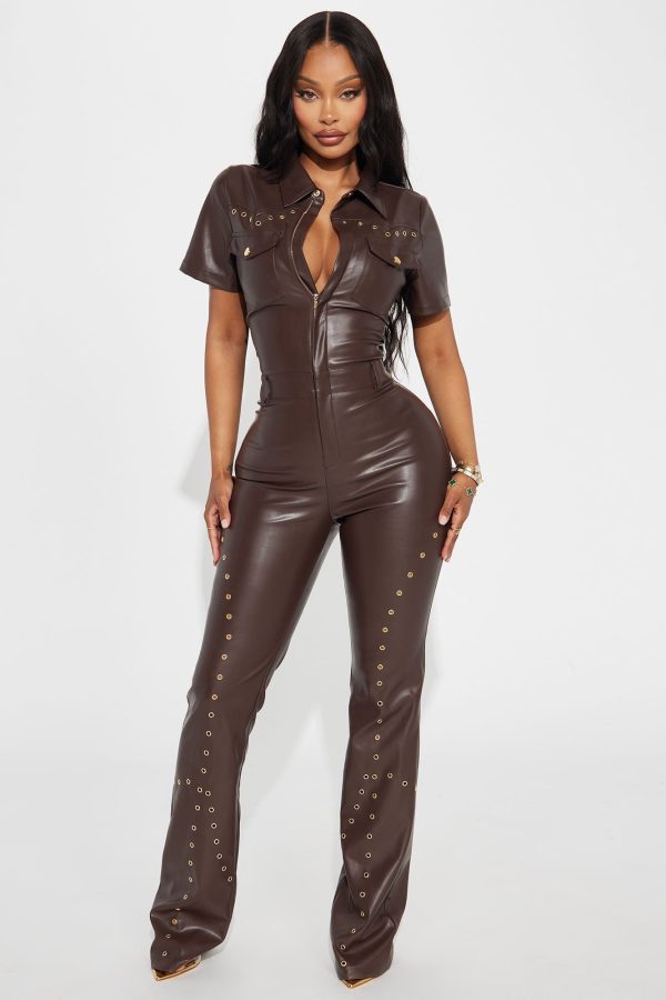 Raleigh Faux Leather Jumpsuit - Brown