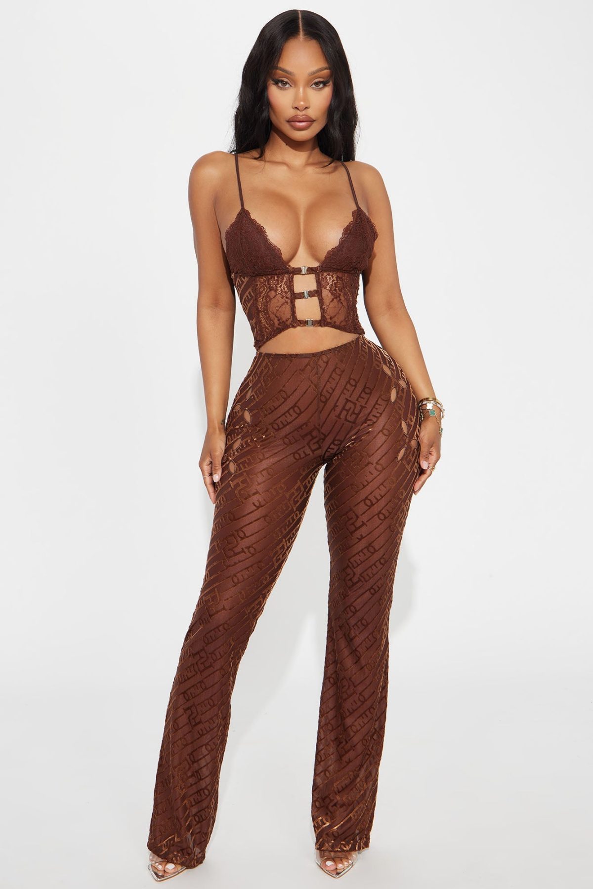 Kya Sheer Velvet Pant Set - Brown