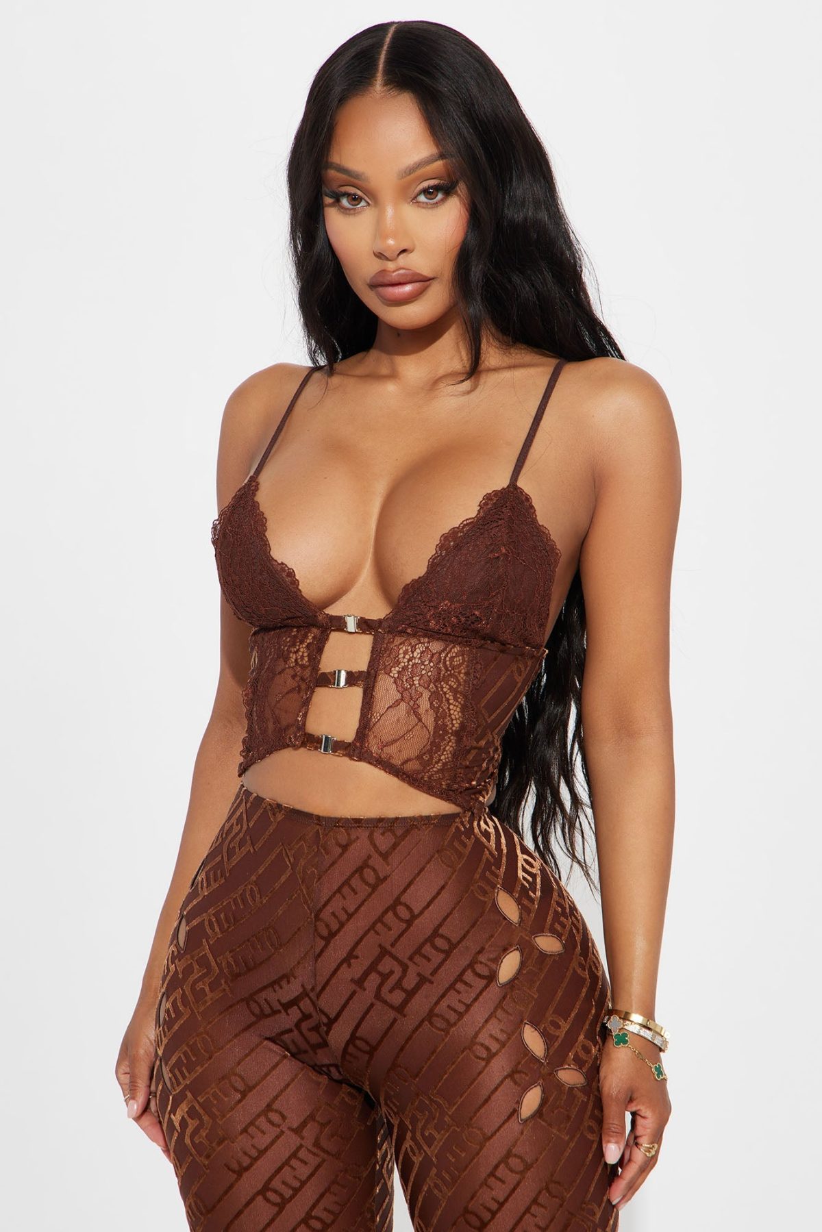 Kya Sheer Velvet Pant Set - Brown