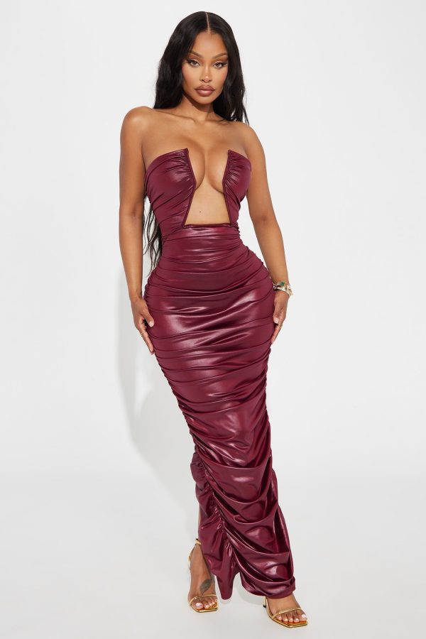 Denise Ruched Tube Maxi Dress - Burgundy