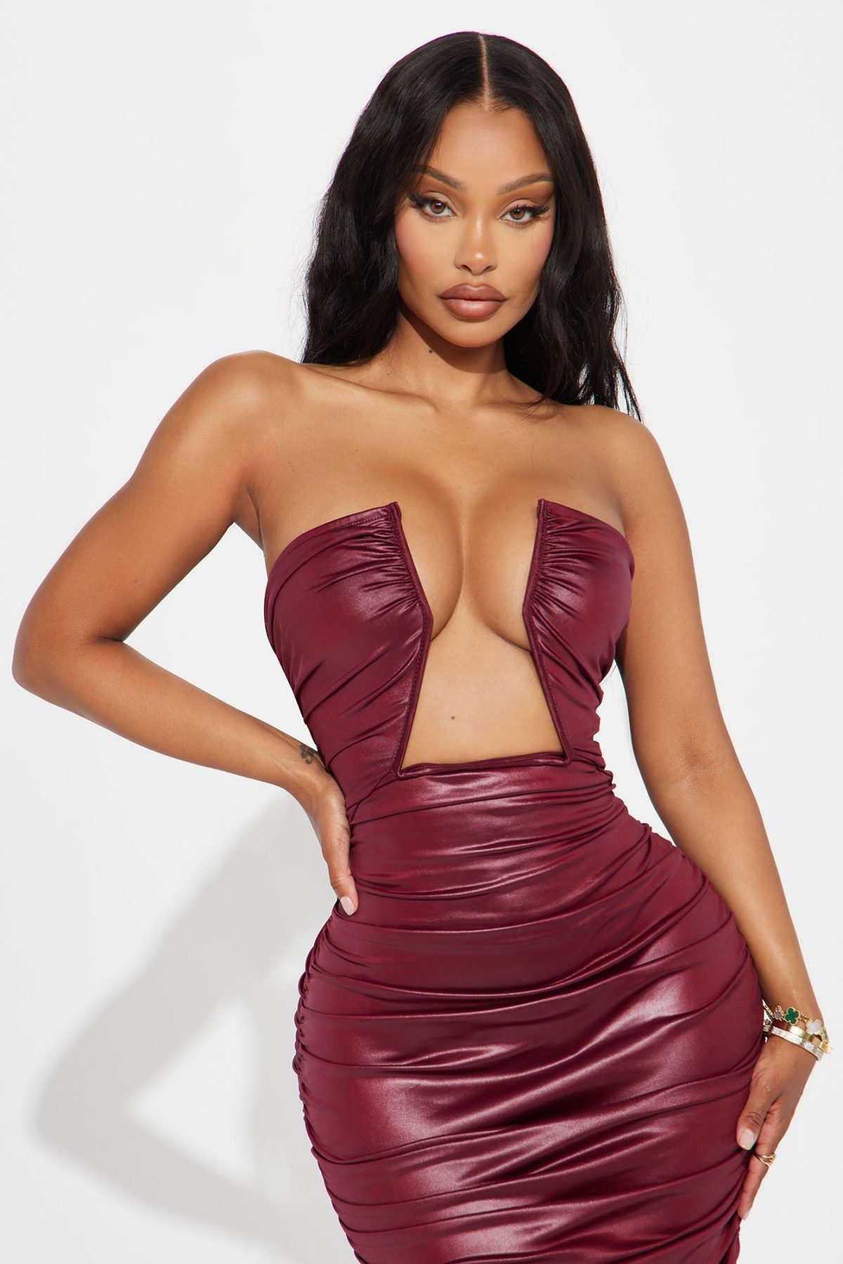 Denise Ruched Tube Maxi Dress - Burgundy