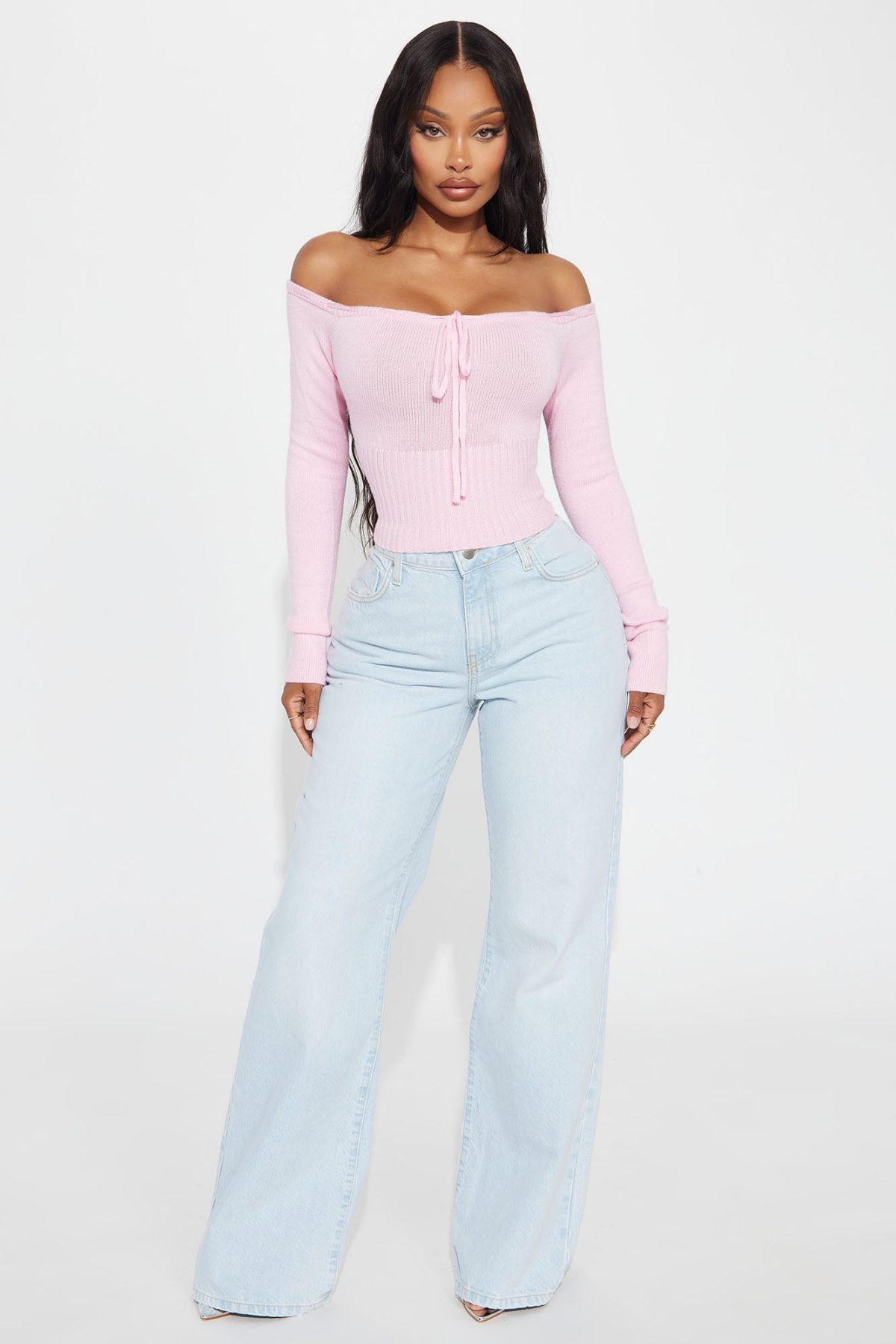 Athena Off Shoulder Sweater - Pink