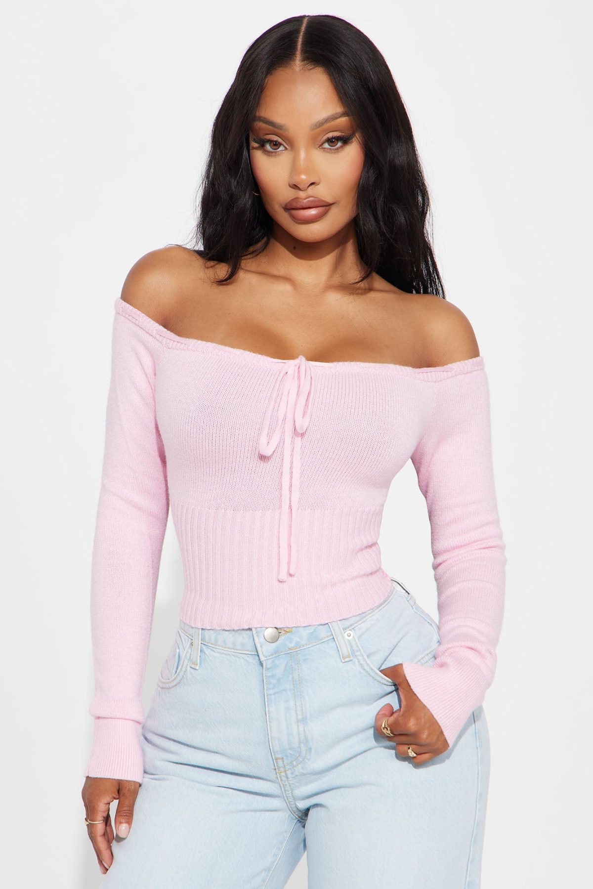 Athena Off Shoulder Sweater - Pink