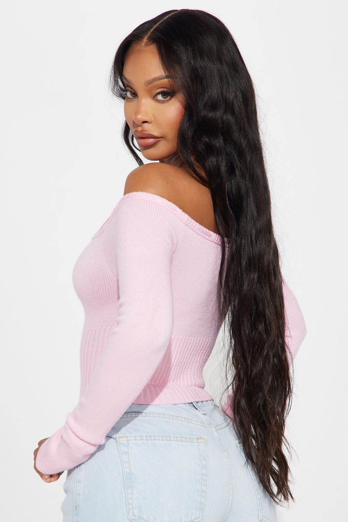 Athena Off Shoulder Sweater - Pink