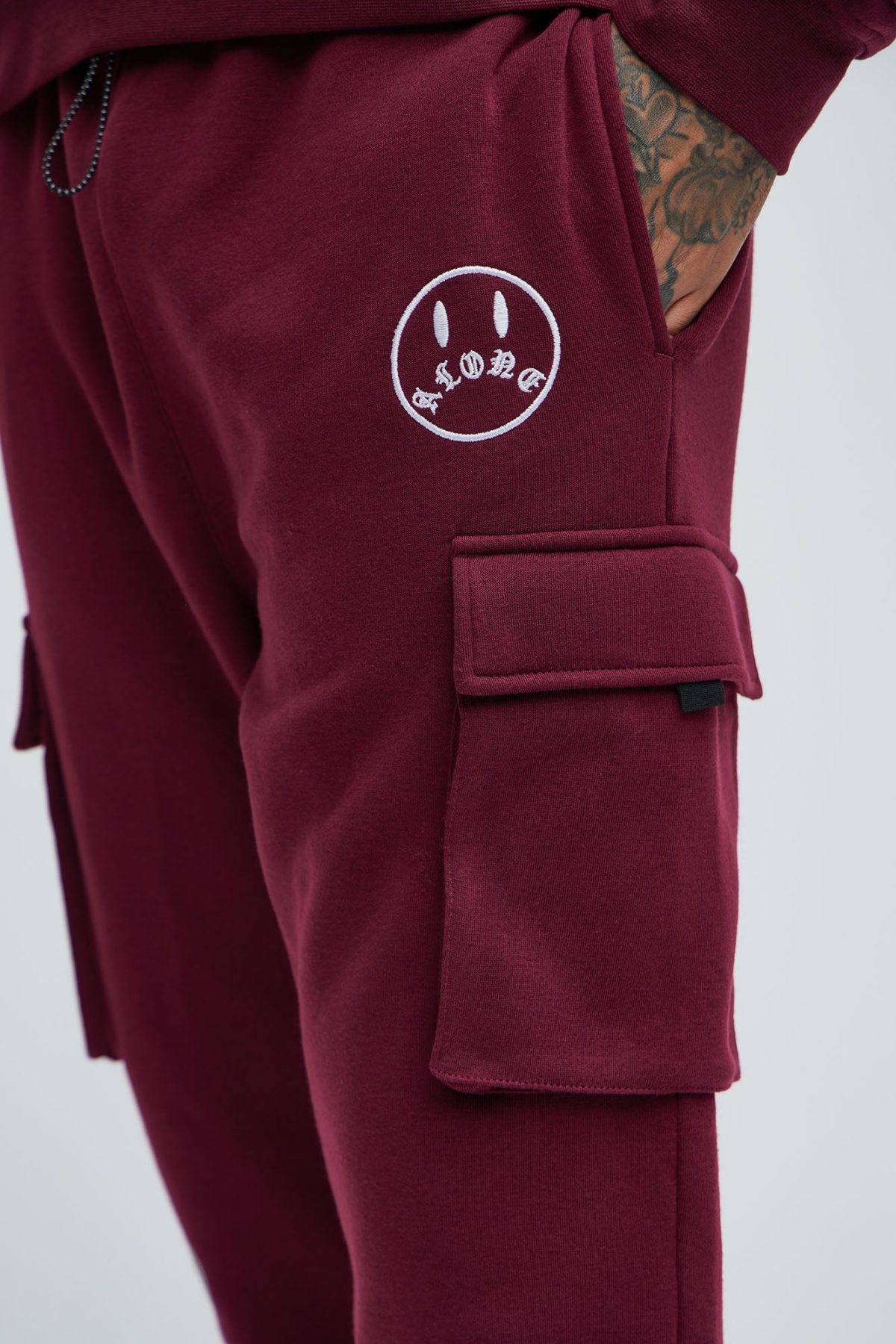 Never Alone Cargo Sweatpant - Burgundy